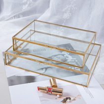  Simple desktop storage box Transparent glass jewelry box Dust-proof large-capacity jewelry gift box Counter display box