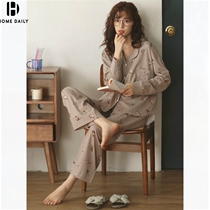 Sleepwear Lady Spring Autumn Long Sleeves Pure Cotton Thin Japanese Cute Cartoon Cardiovert Full Cotton Extras Wear home Two sets
