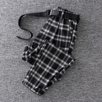Korean plaid black and white casual pants women skinny plus velvet 2021 autumn and winter New bunch feet Haren pants radish pants Net Red