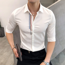Summer mens seven-point sleeve shirt short sleeve Korean version of the trend handsome non-iron Half sleeve thin casual sleeve shirt
