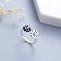 S925 sterling silver ring female retro National style Thai silver Lotus Lotus Lotus lotus leaf ring index finger female ring jewelry