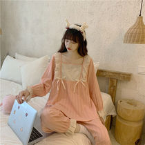 Sleepwear Suit Woman Fall Han Edition Sweet Beauty Lace Princess Wind Pyjamas loose Dormitory Outside of the Dormitory Wear home Two sets