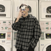 Mens long sleeve shirt Spring and Autumn New loose mens plaid shirt ins Tide brand trend port style couple coat