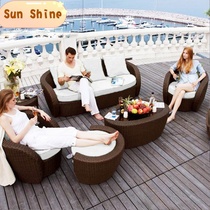 Rattan courtyard outdoor leisure imitation rattan sofa balcony outdoor waterproof sunscreen coffee table combination rattan chair sofa single