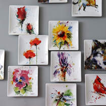 American simple ink style series ceramic flat plate flower pattern square plate small plate