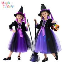 Halloween Childrens Performance Cos Performance Cos Girls Shine A Sorcerer Classic Witch Witch Princess Long Dress