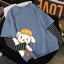 Fake two t-shirts womens long-sleeved design sense 2021 new spring womens tops spring womens bottoms spring