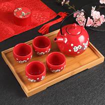 New Japanese style Ceramic Kung Fu Tea Set Wedding Gift Korean tea Cup Herbal tea set Red Teapot