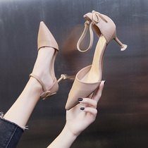 High heels women 2021 new spring and autumn summer Joker thin heel with tip one-word buckle Baotou sandals ins single shoes