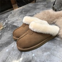 Mao shoes womens autumn and winter wear new 2021 explosive Net red home warm plus velvet a pedal half drag cotton shoes