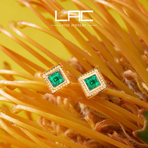 (Magazine Star Style) Lac Natural Emerald Stud Earrings Women 18k Gold Custom Inlaid Color Gemstone Earrings