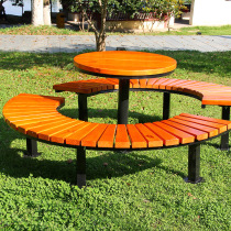 Fashion outdoor anti-corrosion wood leisure chair round curved WPC table and chair combination garden scenic area combination table and chair customization