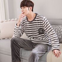 Coral Suede Pajamas Male Winter Thicken Plus Suede Long Sleeve Suit Flannel Mens Student Home Conserved Autumn Winter HL
