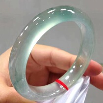 Emerald bracelet ice overdraft with light floating blue flower light green jade bracelet Myanmar old pit ice seed floating green emerald bracelet ice clear