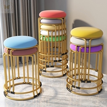 Stool stackable household dining table Wrought iron living room light luxury style soft bag cushion Dengzi non-slip simple modern round stool