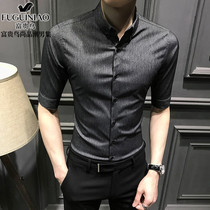 Fugui Bird 2021 Spring Summer Shirt Mens Short Sleeve Shirt Youth Solid Color Slim Seventh Sleeve Trend Non-iron Mens