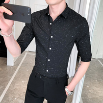 Rich bird wave dot flower shirt mens short sleeve summer thin very fairy Ruffian handsome tide flow shirt Korean version of Slim half sleeve