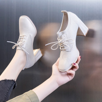 High heel shoes women 2022 new summer 2021 spring autumn small leather shoes Inn thick heel with square head deep mouth single shoe