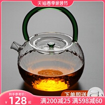 High temperature resistant glass teapot suit tea boiling kettle Home glass kettle thickened fruit flower teapot
