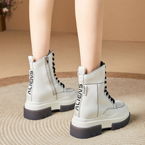 White Martin boots womens popular short boots British style 2022 spring and autumn new single boots thick-soled inner height-enhancing shoes