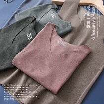  Foreign trade mens winter German velvet warm vest heat-generating double-sided plus velvet bottoming shirt wear solid color V-neck vest