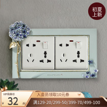 Post-free European-style switch sleeve Wall Sticker Creative Resin Flowers Decoration Protective Sleeves American Countryside Socket Switch Sticker