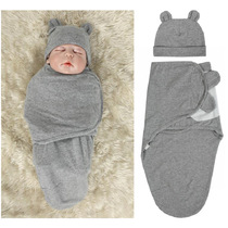 Newborn anti-shock wrap towel baby blanket cotton baby cap sleeping bag set 0-3 month rabbit ear cap