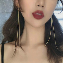 2022 New Tide Individuality Brief Super-long Streaming Su Earline Han Version S925 Silver Needle Metal Earrings Earrings Woman