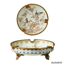 Cigar ashtray ceramic enamel color on the branch pattern European exquisite bronze sculpture large round living room decoration