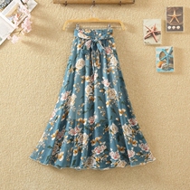 Korean fashion chiffon floral skirt women spring and summer new high waist long skirt Korean version of tide design sense niche super fairy