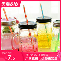 Creative gradient color Mason cup with lid Transparent Rooster cup Summer juice cold drink straw Glass water Cup