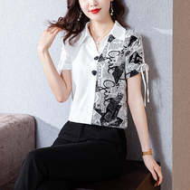 Chic design sense color chiffon shirt female 2021 summer new niche print temperament loose short sleeve shirt