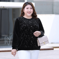 Gold velvet top 2022 early autumn new large size middle-aged womens mother long-sleeved bottoming shirt 200 catties long-sleeved T-shirt
