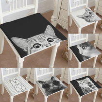 Nordic cat cute cotton linen dining chair cushion black and white leaning on bag sofa cushion office leaning on the chair cushion