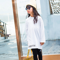 Girls T-shirt long-sleeved 2022 autumn and winter trendy middle and big childrens mid-length foreign style loose cotton personality bottoming shirt tide