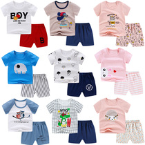 Children short sleeve suit pure cotton summer 2022 new infant male and female T-shirt baby short sleeve shorts two sets