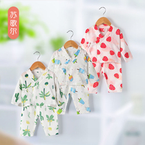 Sugar baby summer dress summer thin lace-up monk suit set Baby air conditioning suit Fruit cartoon two-piece set