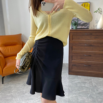 Wear a charming S curve high and thin~High waist bag hip A-line fishtail skirt Medium-length womens skirt new