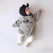 Korean childrens clothing ins Autumn and winter baby jumpsuit Male and female baby cute cartoon climbing clothes bag fart Hayi Foreign style