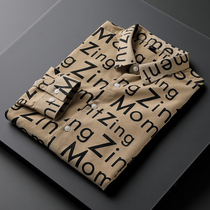 Spring-autumn bronzed shirt mens long sleeves Korean version trendy in fashion Fashion Letters Casual Business Mens Lining Clothes