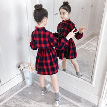 Girls long sleeve dress autumn dress autumn girl foreign style A- line dress 2020 new spring autumn Korean Childrens lattice dress