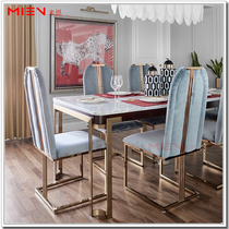 New Lightweight Postmodern Stainless Steel Gold Plated High Back Dining Chair Simple Home Unarmed High Back Ink Green Chair