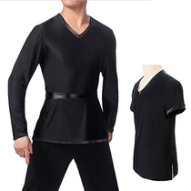  Mens Latin dance top clothing Adult mens national standard dance top V-neck T-shirt long and short sleeves bright edge ballroom dance clothes