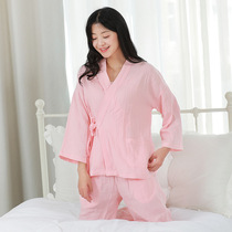 Japan-style Summer and Sleeping Womens Loose Pure Cotton Full Cotton Spring Autumn Season Double gauze Home Residence Suit Suit