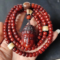 Natural Tibetan old yak bone handmade high throwing weathered old material 108 beads with yak horn Guanyin pendant
