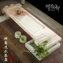 Jade tea tray Tea set Household marble natural tea table Tea sea stone Simple large black gold stone running water tea tray