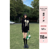 Aunt Barbie Knitted Dress Spring Sweater Skirt Woman Butterfly Knot Open Fork for a pure desire to hitch a bottom short dress