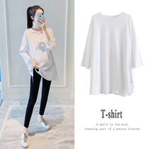 Pregnant T-shirt white womens base shirt spring and autumn fashion loose long-sleeved T-shirt large size maternity spring top