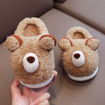 Bear cotton slippers winter boys and children fur slippers indoor home shoes baby fur shoes boys non-slip slippers
