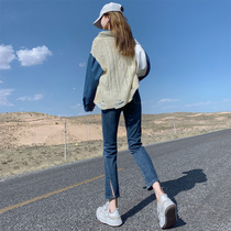 Slit jeans womens straight tube autumn 2021 New High waist thin ankle-length pants elastic tight pipe pants